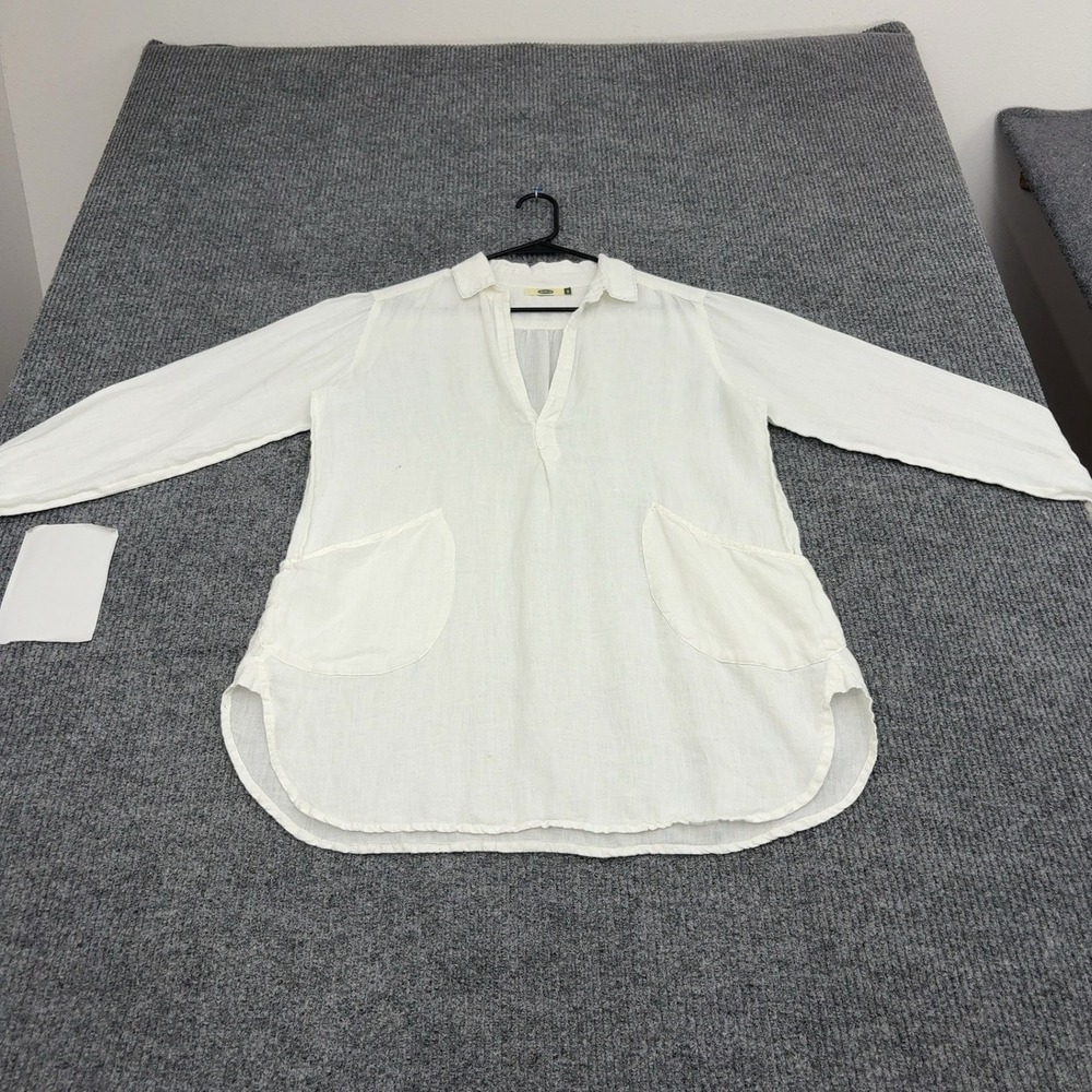 Dolma Tunic Women S White Linen V-Neck Long Sleeve Front Pockets Boho Style